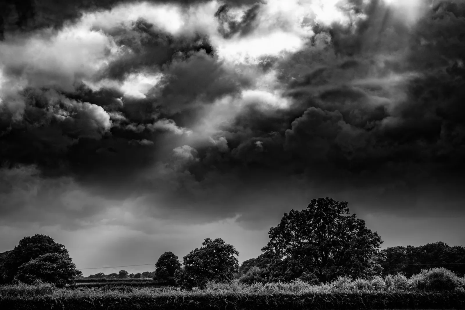 Black and white storm clouds over open field, Surrey